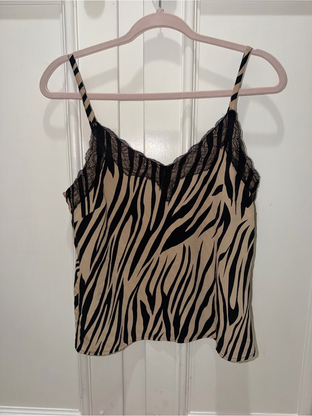 Sanctuary Beige and Black Zebra Lace-Trim Cami